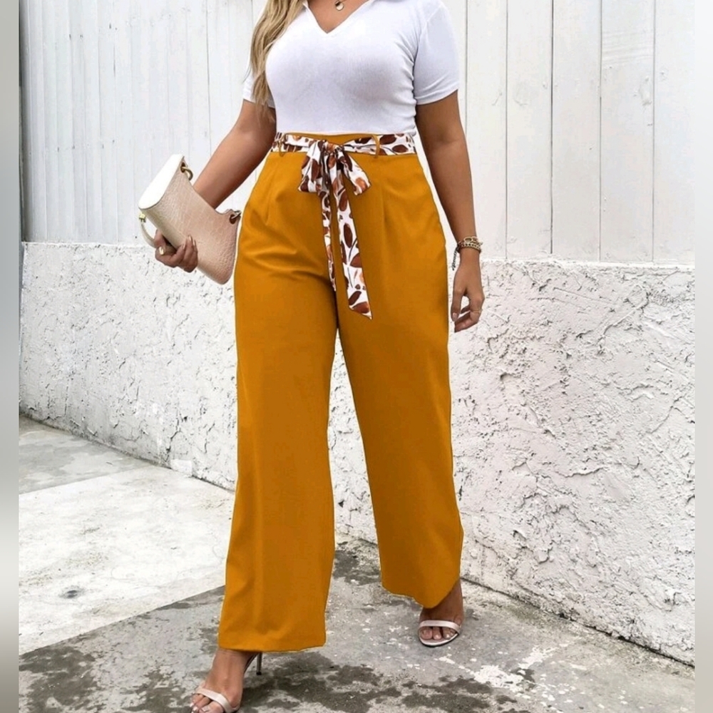 SHEIN Frenchy Plus Wide Leg Belted Pants